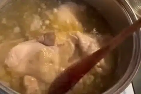 cook the chicken, half onion, and garlic