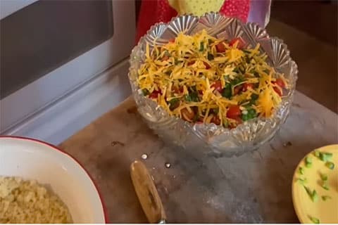 Cornbread Salad mixing