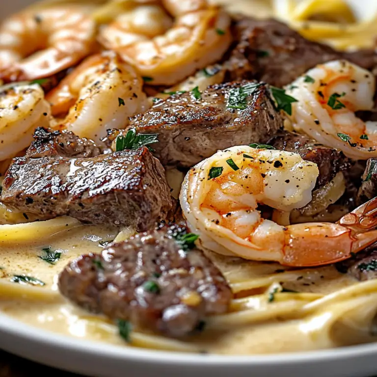 Spicy Cajun Shrimp and Steak Alfredo Pasta Recipe