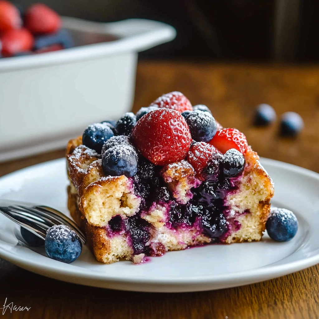 Irresistible Blueberry Strawberry French Toast Casserole
