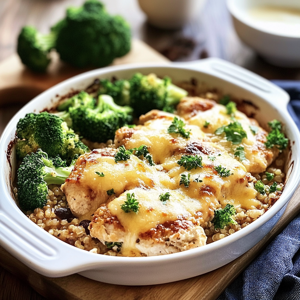 Irresistible Chicken Broccoli Cheese Quinoa Casserole