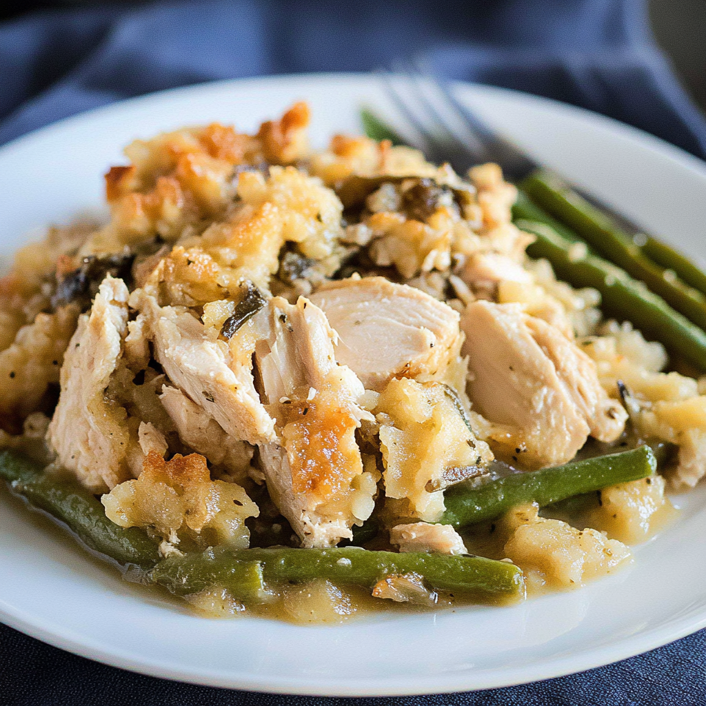 Crock Pot Chicken and Stuffing with Green Beans