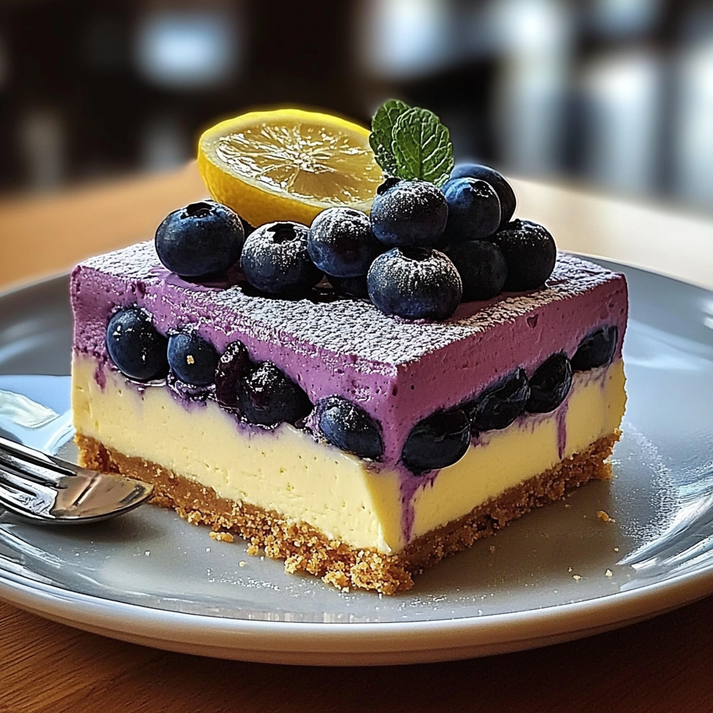 Lemon Blueberry Shortbread Mousse Cake