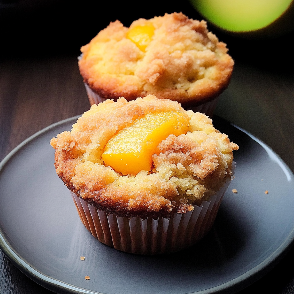 Moist Peach Muffins with Crumble Topping