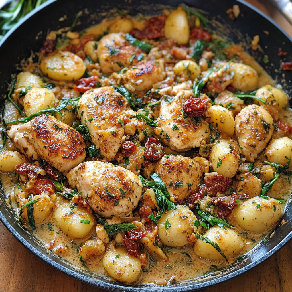 One Skillet Sun-Dried Tomato Chicken and Gnocchi