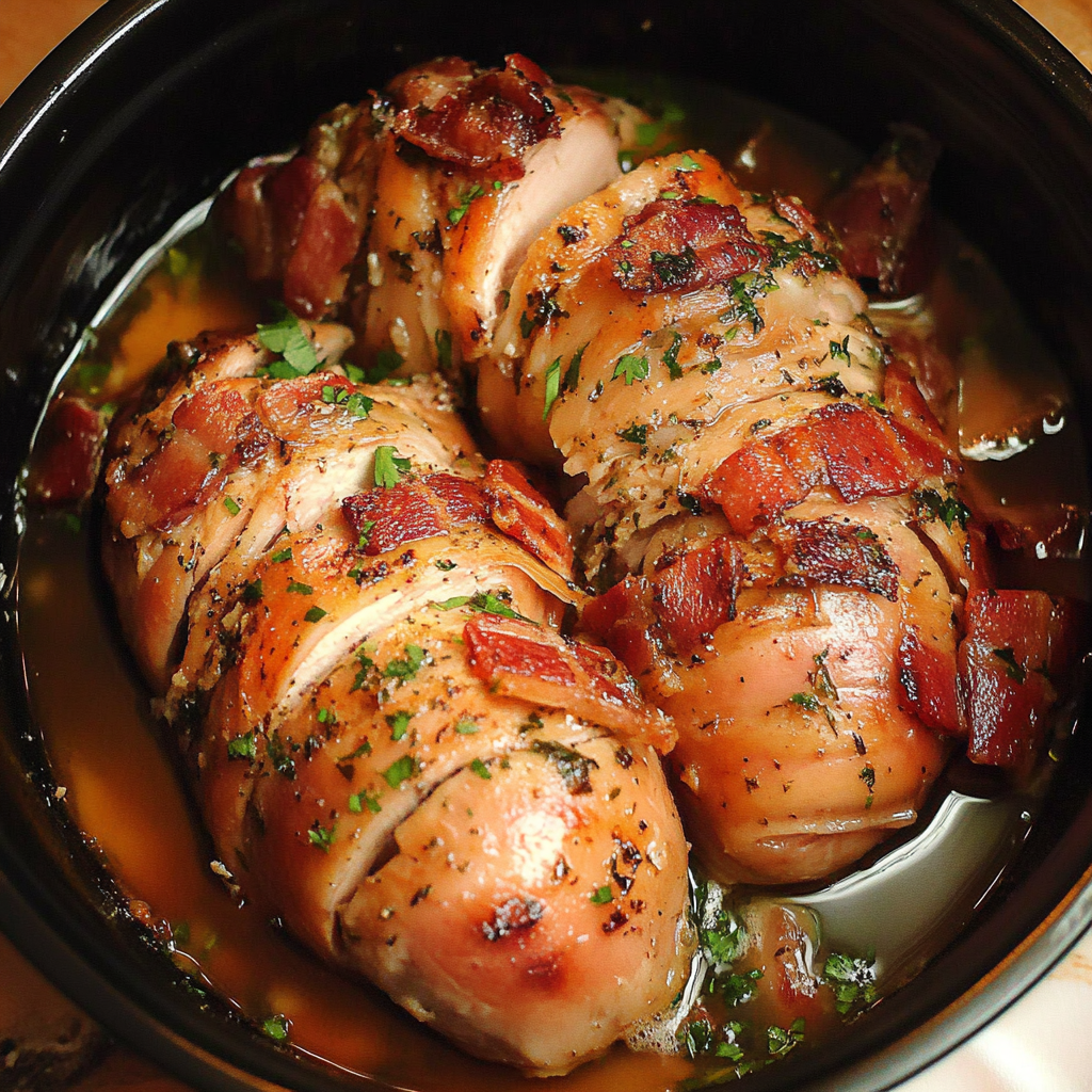 Slow Cooker Bacon Brown Sugar Garlic Chicken