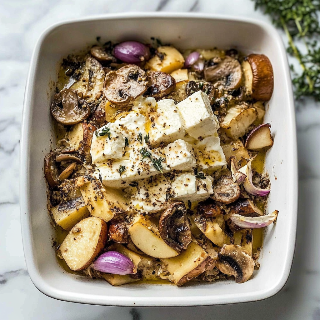 baked feta pasta with mushrooms for earthy depth