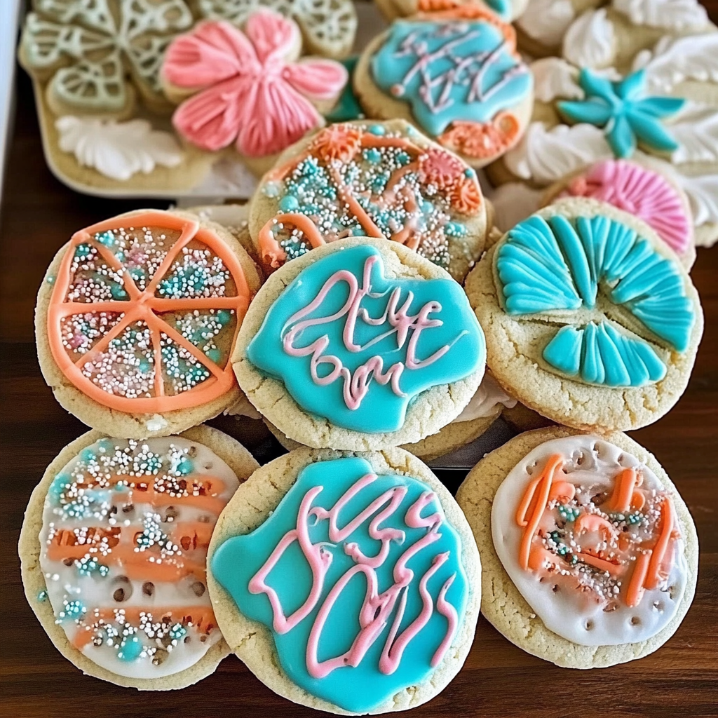 beach cookies decorated with sunny summer vibes