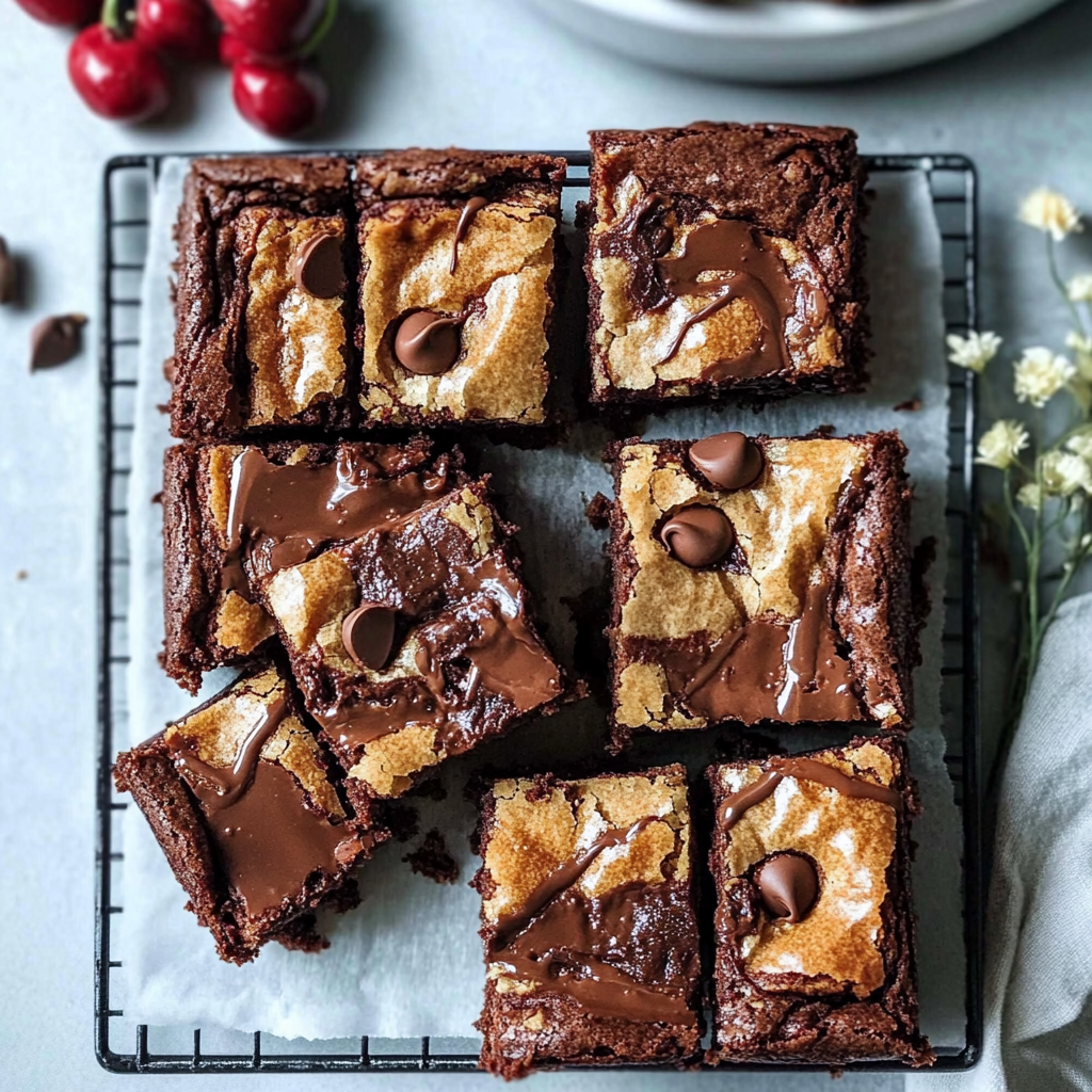 chocolate chip brownies with gooey centers and crispy edges