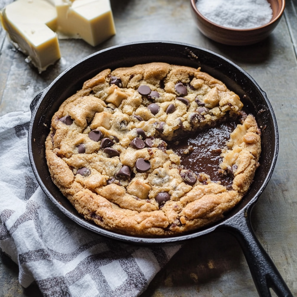 chocolate chip skillet cookie gooey without eggs or butter - Amazing Chocolate Chip Skillet Cookie Gooey Delight