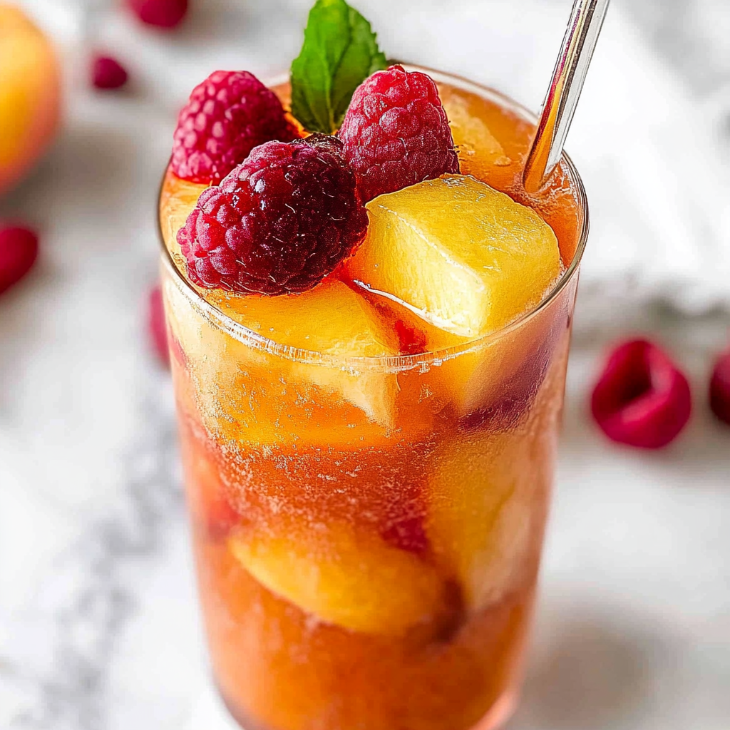 refreshing Bellini Peach Raspberry Iced Tea