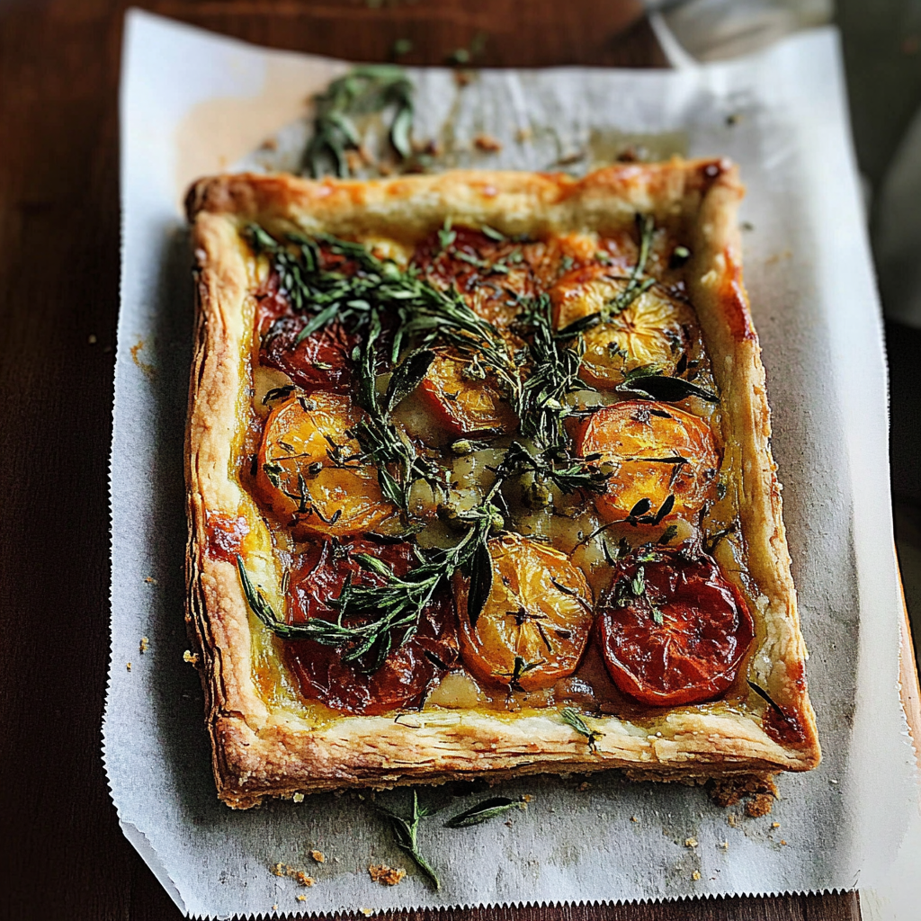 tomato tart with buttery crust and herby flavor burst
