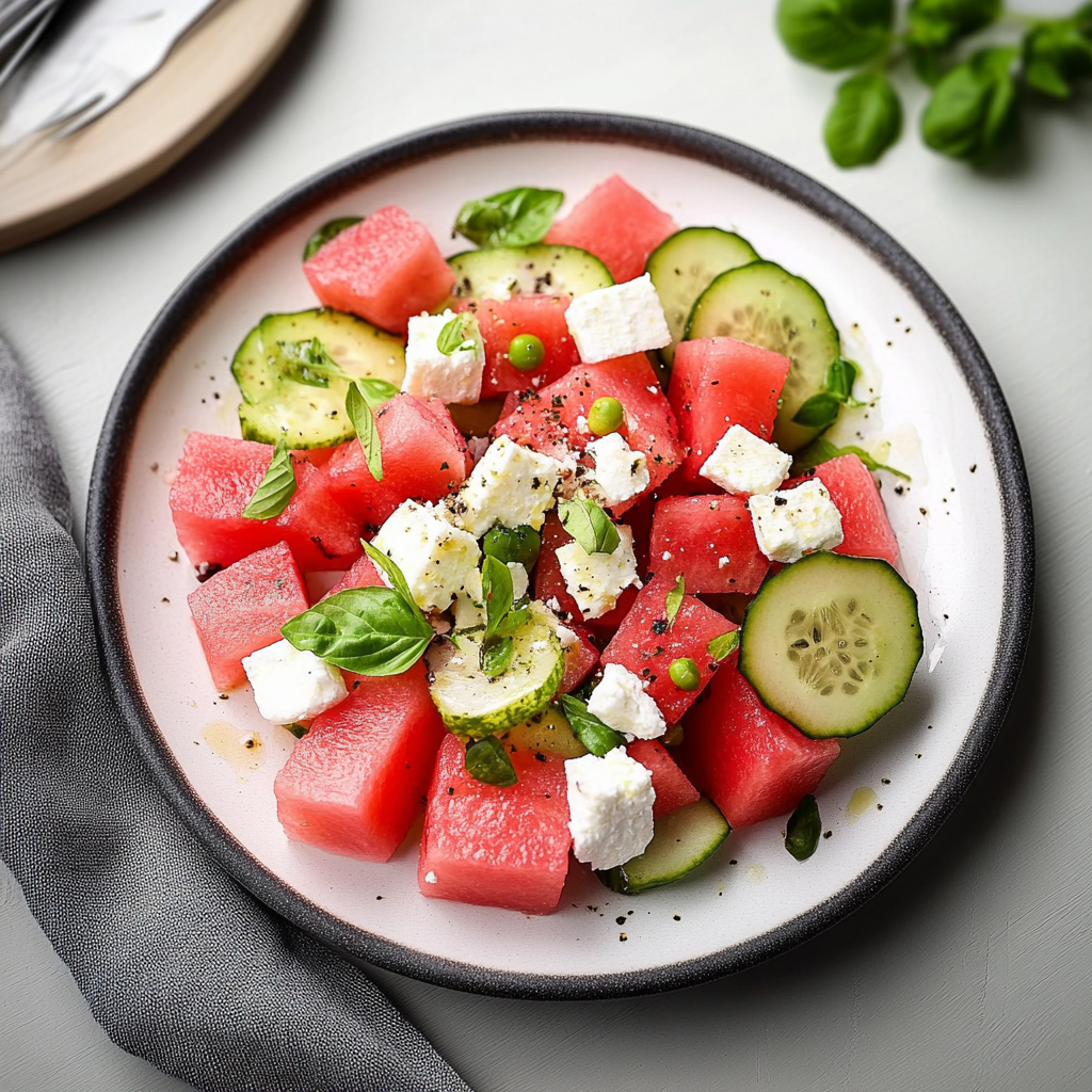 vibrant Memorial Day watermelon feta salad