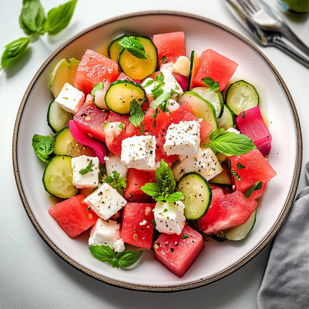 vibrant Memorial Day watermelon feta salad