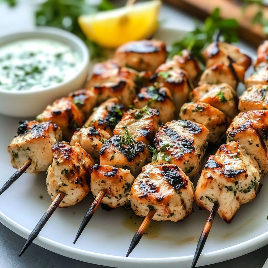 Amazing Greek Lemon Chicken Skewers with Tzatziki Sauce Delight