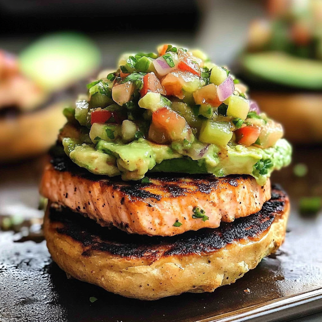 Grilled Salmon Burgers with Avocado Salsa