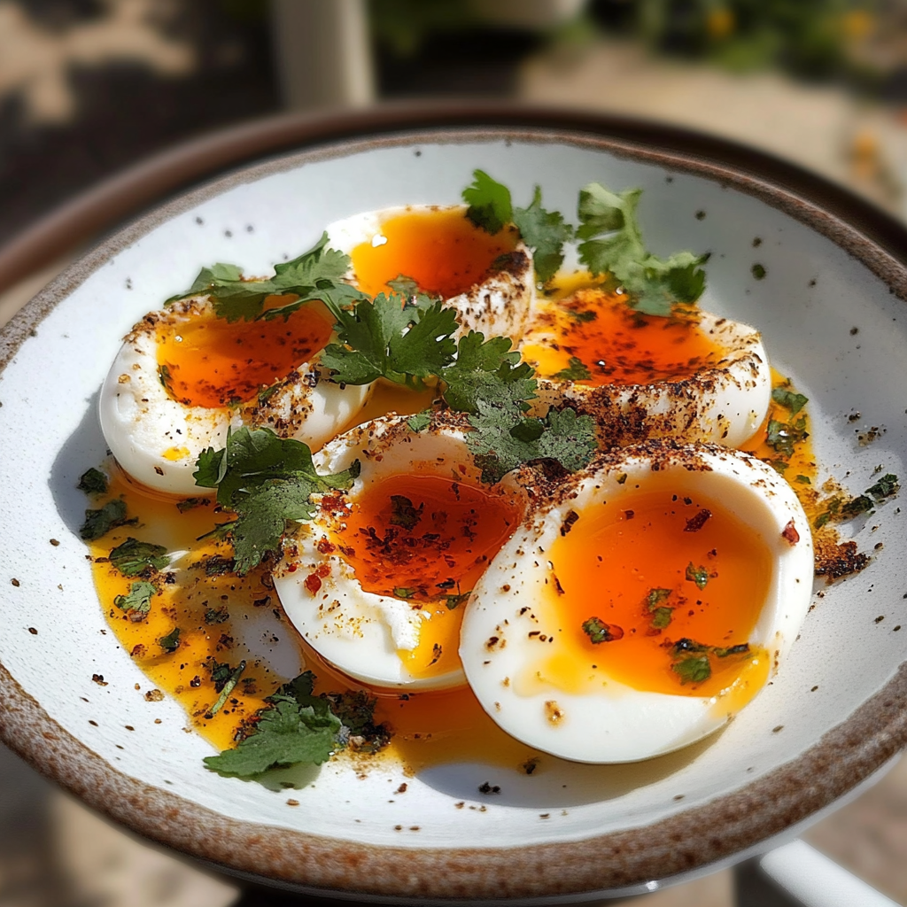 Jammy Eggs with Chili Butter and Garlic Yogurt