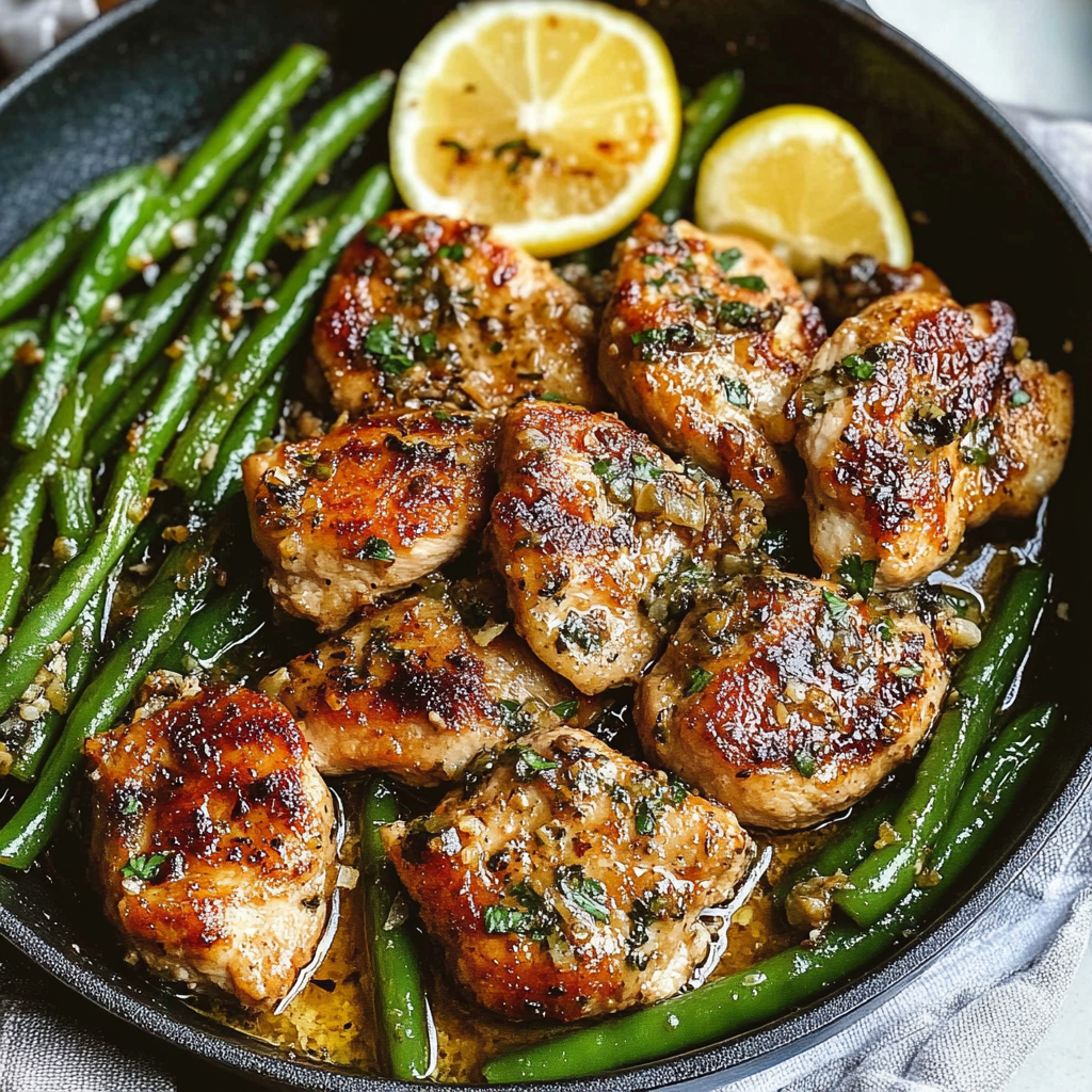 Amazing Lemon Garlic Butter Chicken and Green Beans Skillet