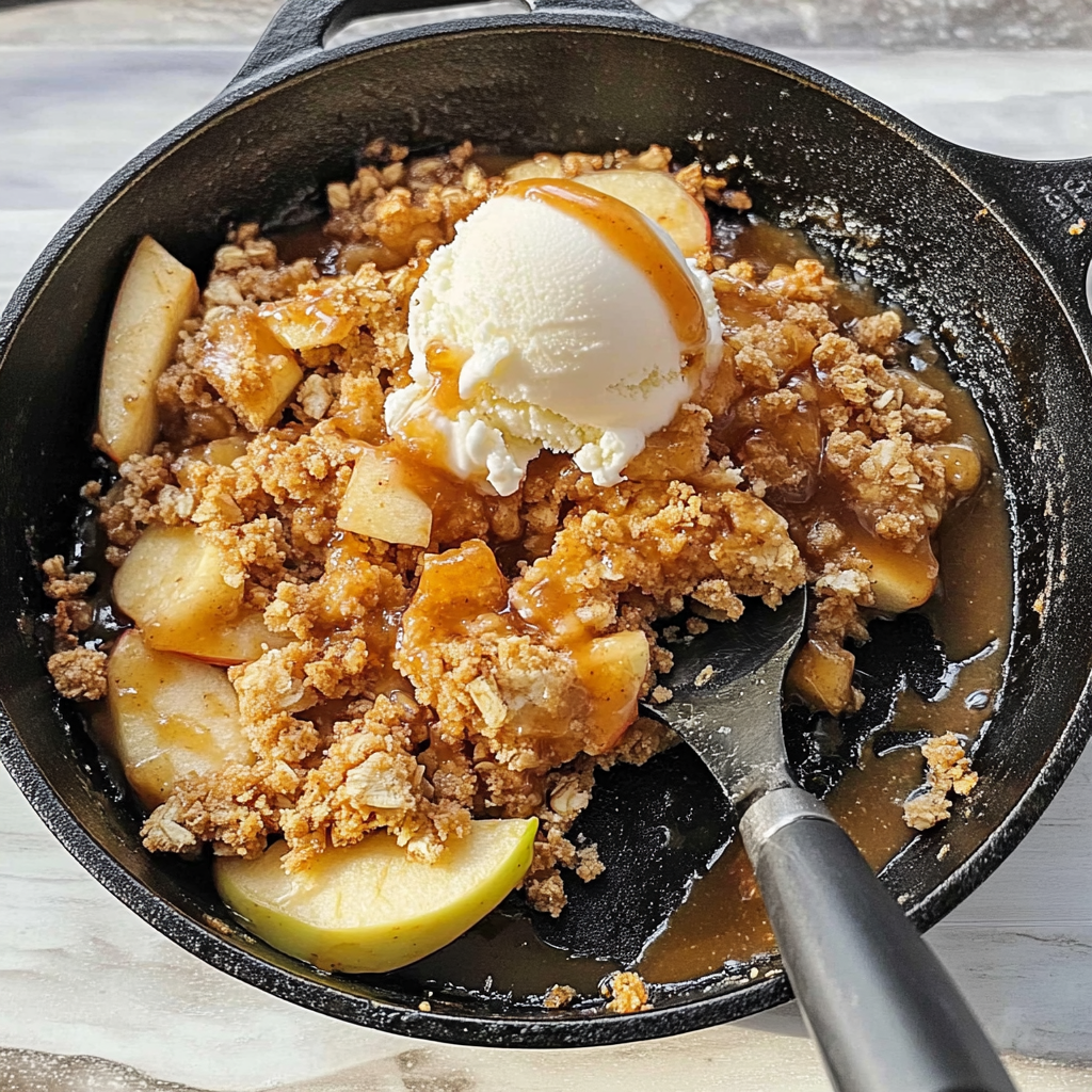 Amazing Skillet Apple Crisp with Ice Cream Delight