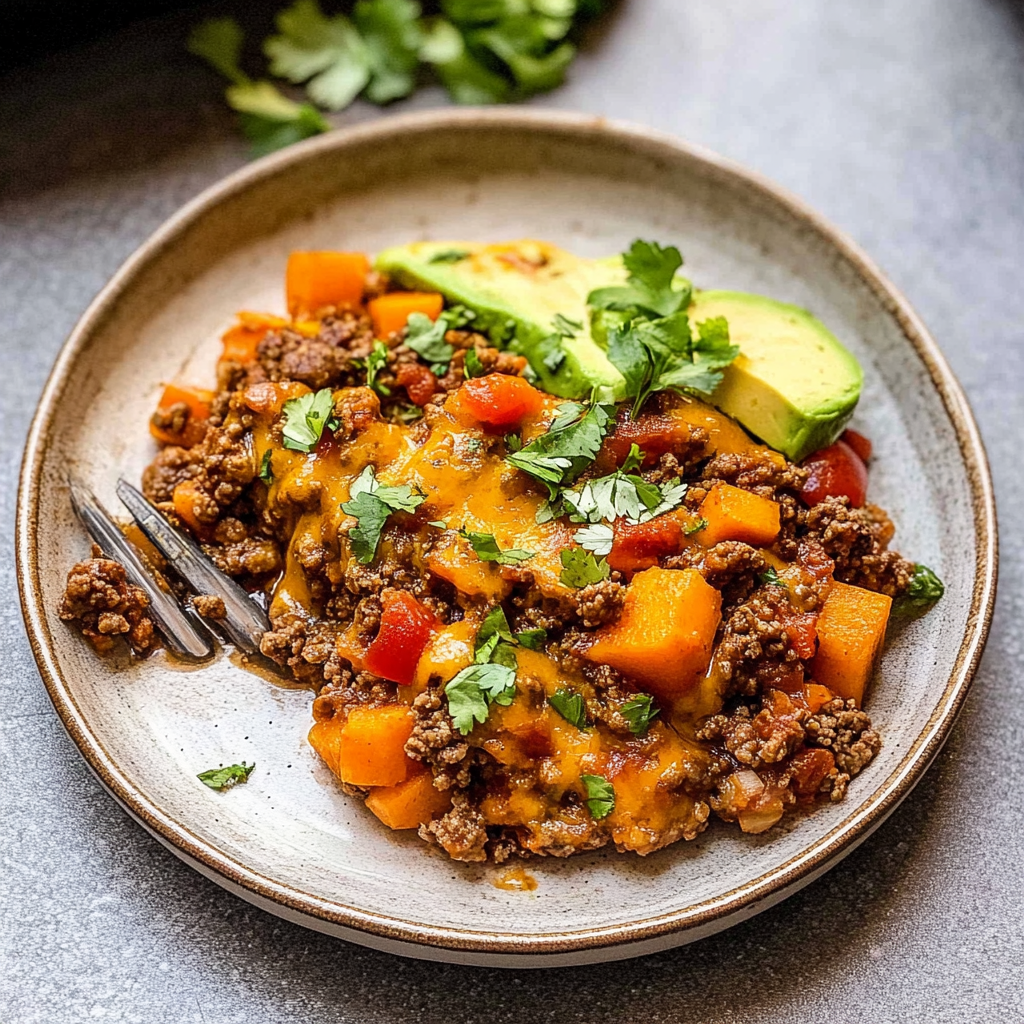 Southwest Ground Beef and Sweet Potato Skillet