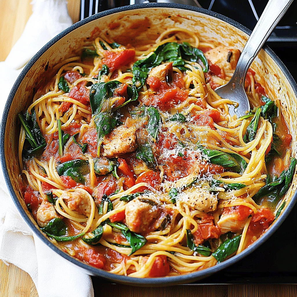 Tomato Spinach One Pot Pasta