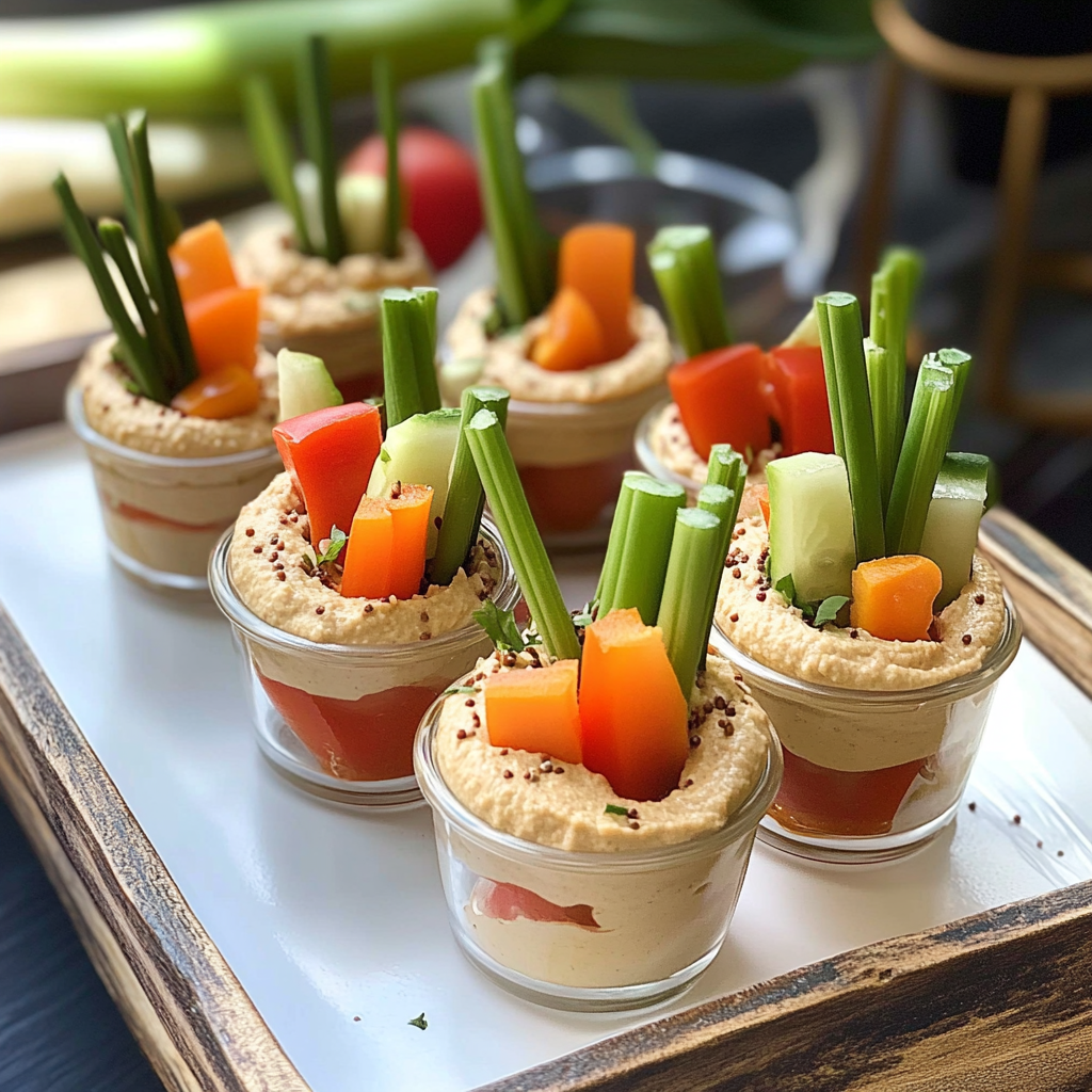 Veggie cups with hummus dip