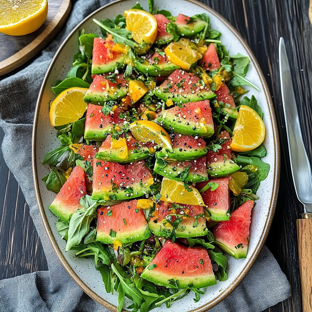 Watermelon Avocado Salad with Citrus Dressing