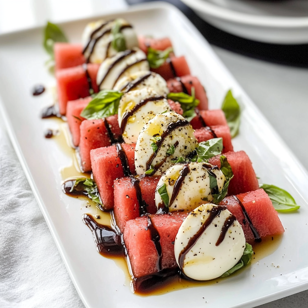 Watermelon Caprese Salad with Balsamic Drizzle
