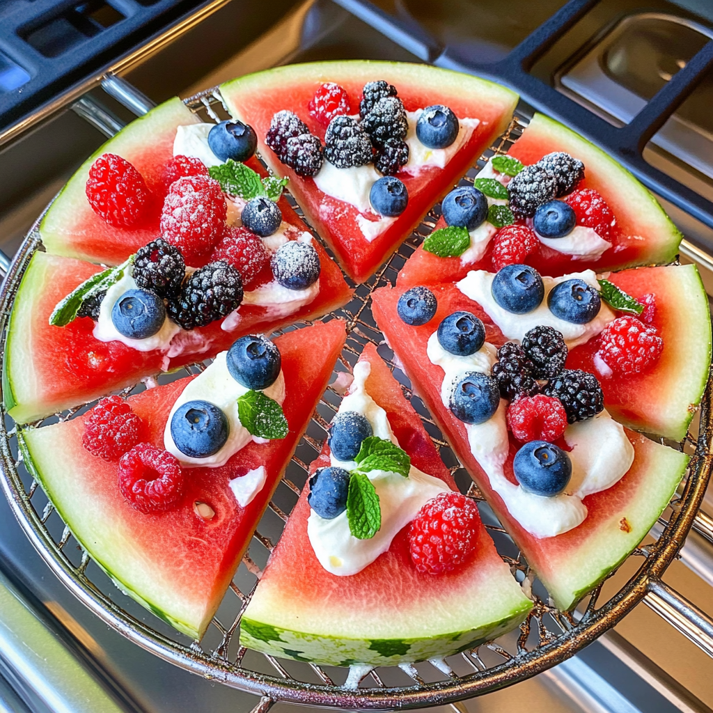 Amazing Watermelon Pizza with Yogurt and Berries Delight