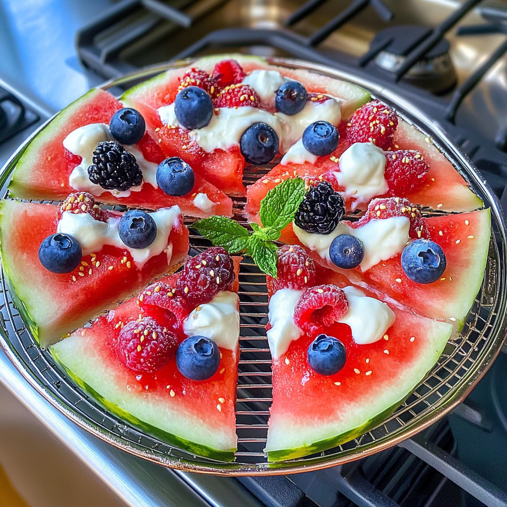 Watermelon Pizza with Yogurt and Berries