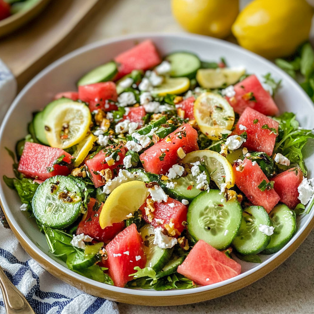 Amazing Watermelon and Cucumber Salad with Lemon Dressing