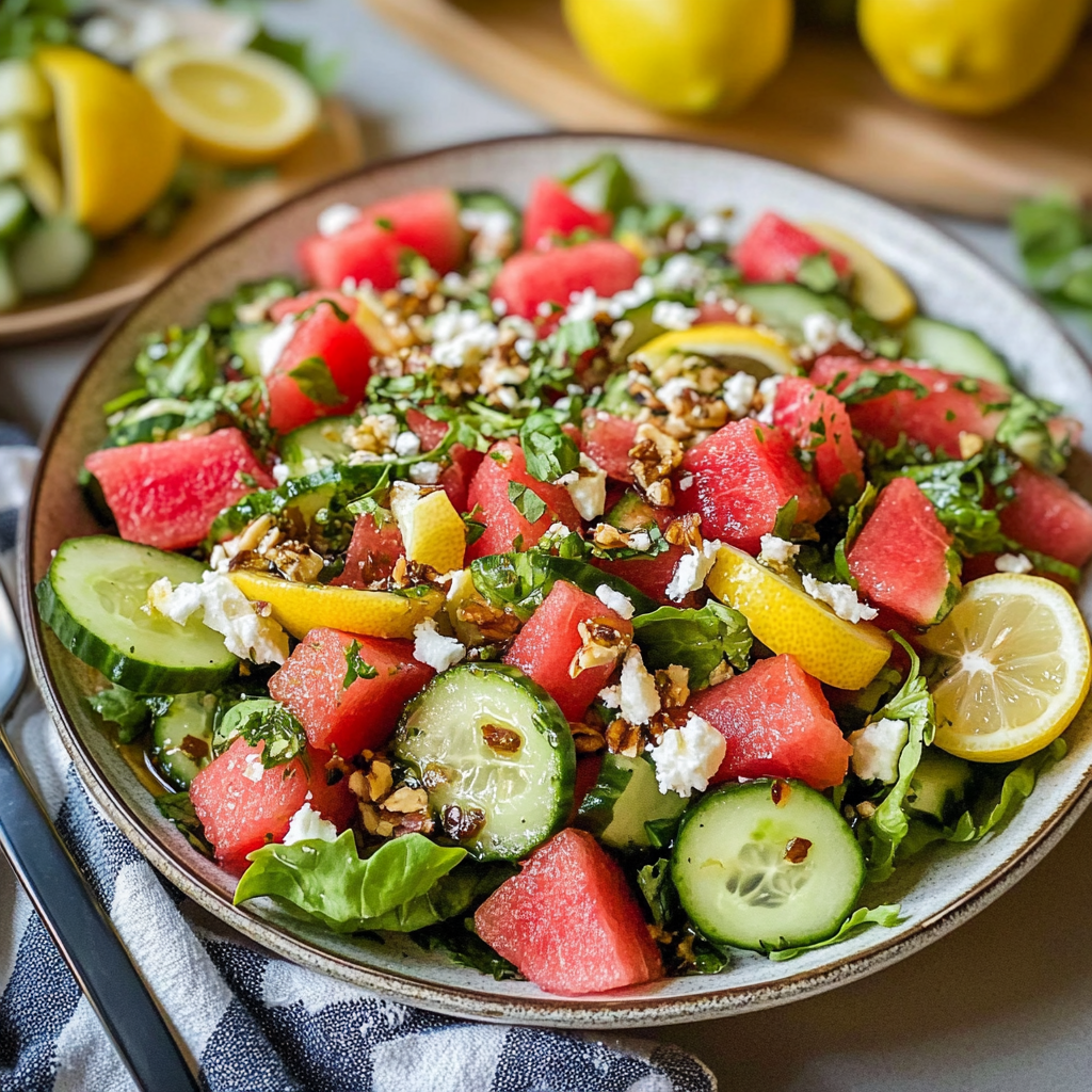 Watermelon and Cucumber Salad with Lemon Dressing