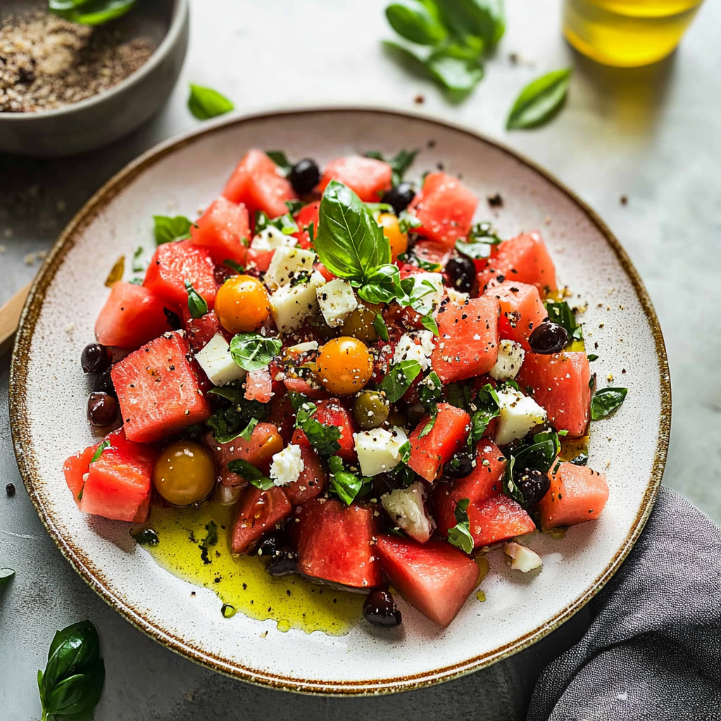 Amazing Watermelon and Tomato Salad with Basil Delight