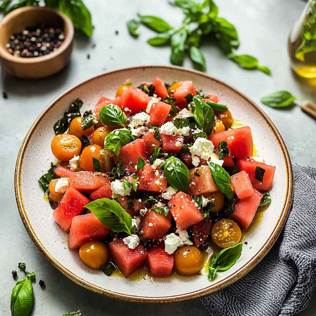 Watermelon and Tomato Salad with Basil