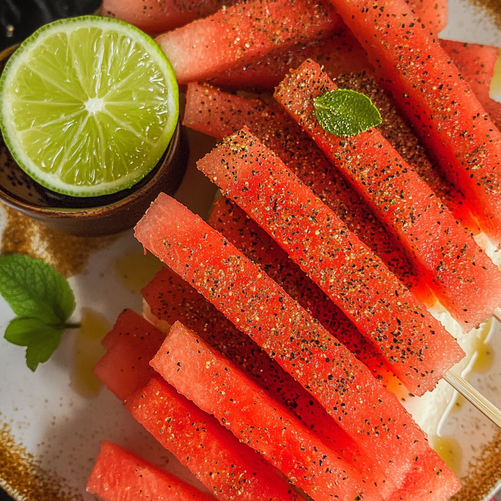 Watermelon sticks with lime and tajin