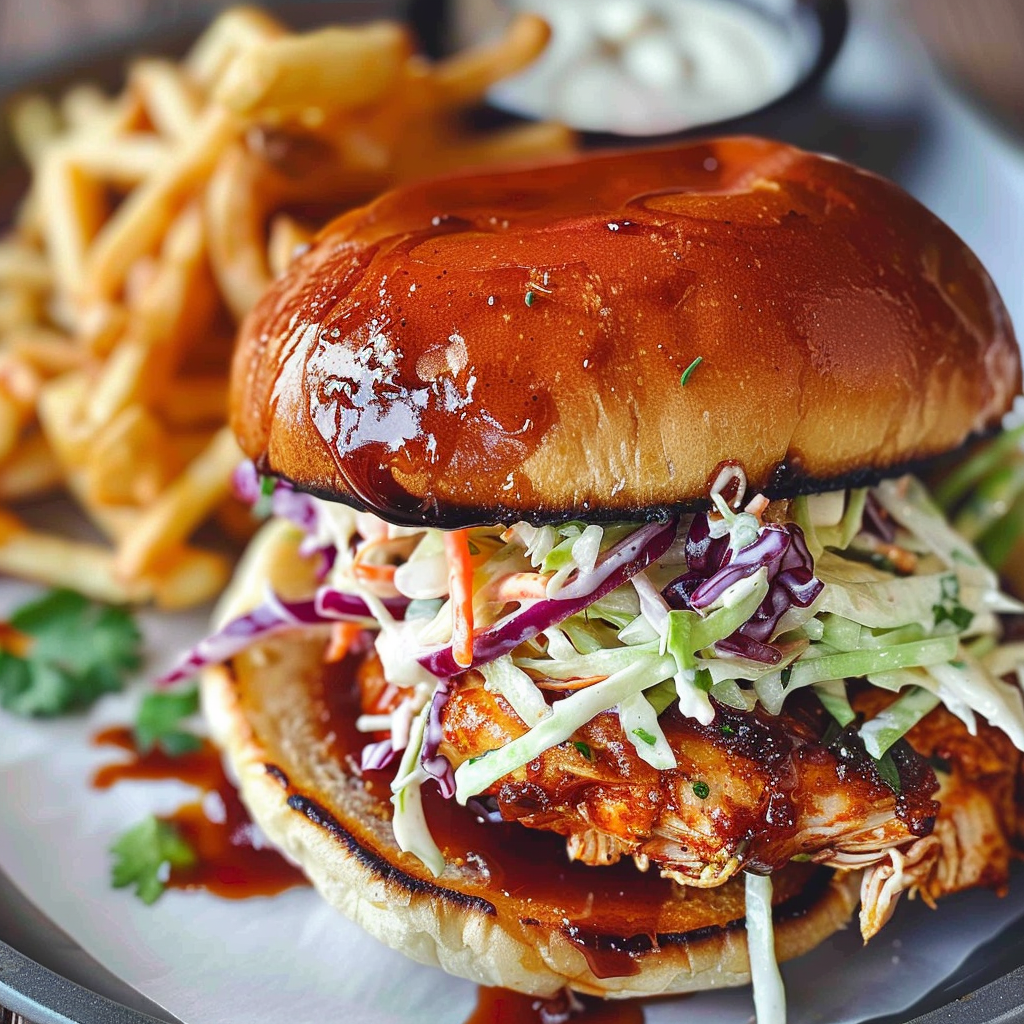 BBQ chicken sandwich with coleslaw