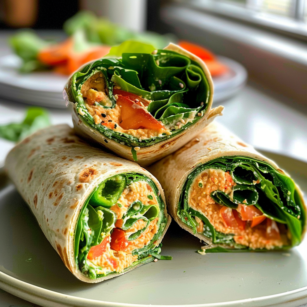 Back-to-school hummus veggie wraps