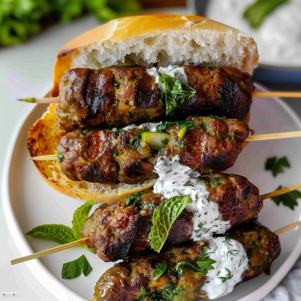 Beef kofta sandwich with mint yogurt