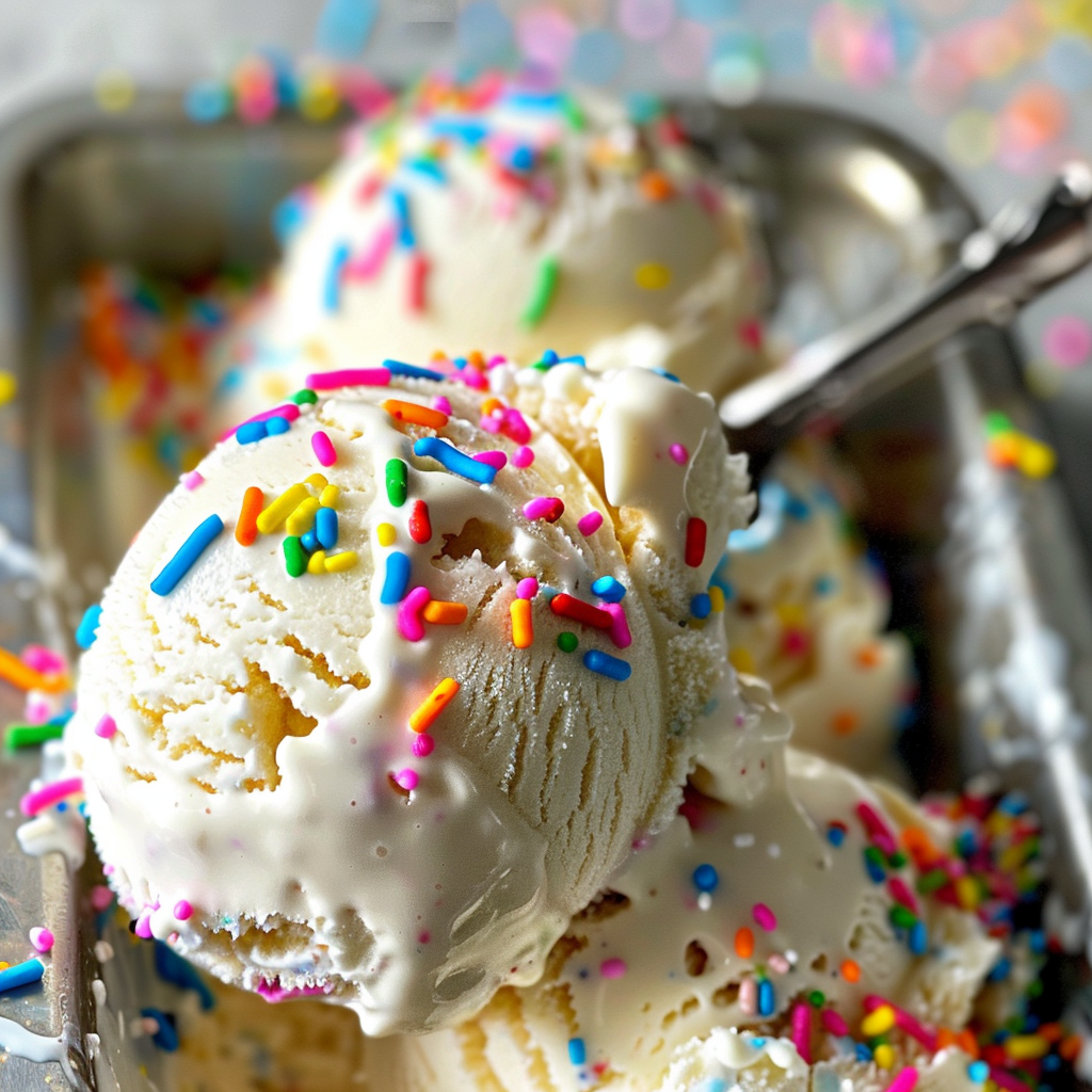 Birthday cake ice cream with sprinkles