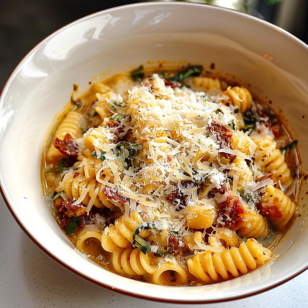 Brothy Cavatelli with Sundried Tomatoes & Parmesan