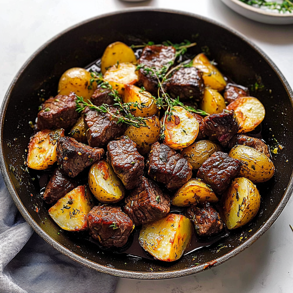 Incredible Butter Steak Bites with Garlic Herb Potatoes