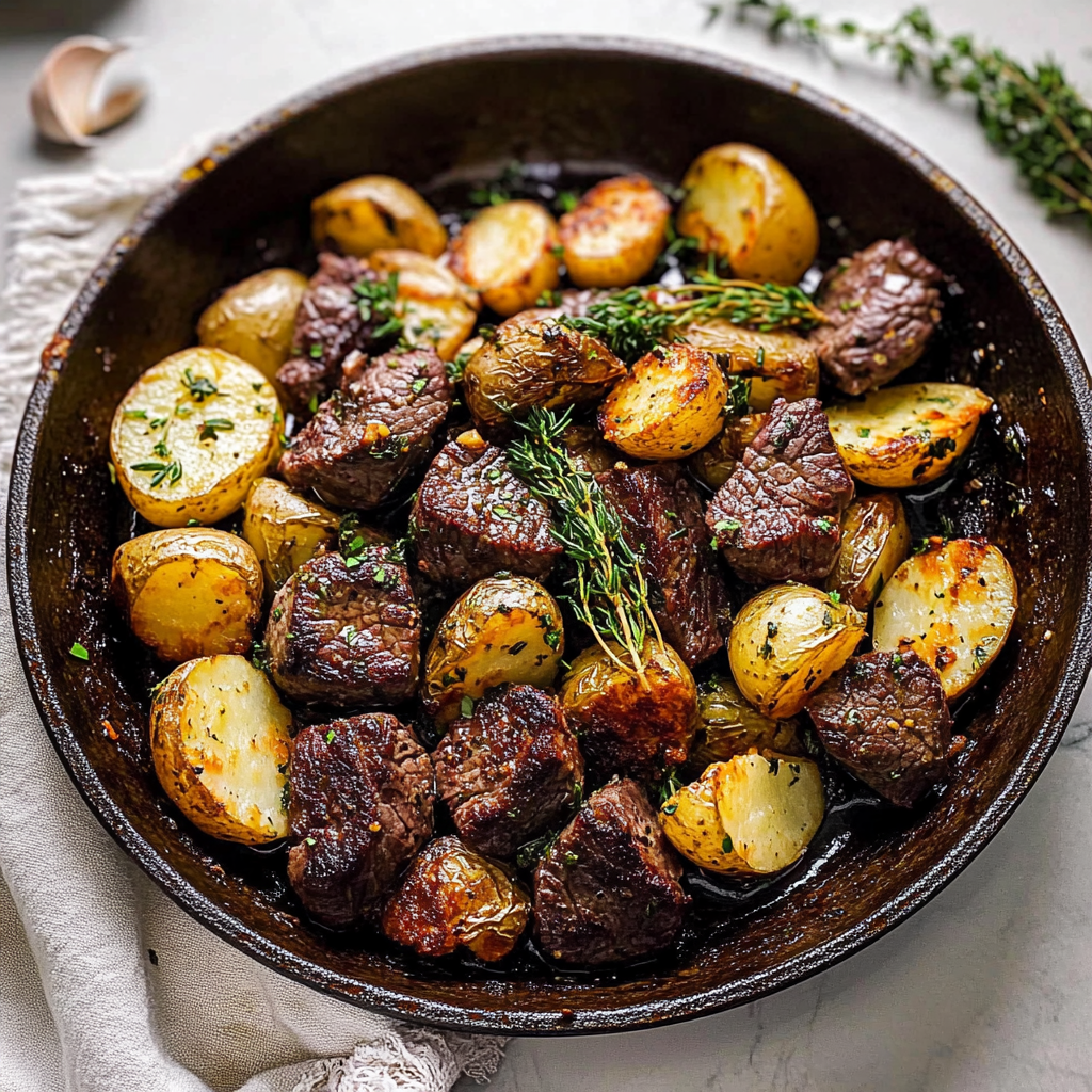 Butter Steak Bites with Garlic Herb Potatoes
