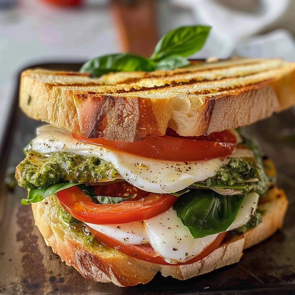 Caprese sandwich with basil pesto