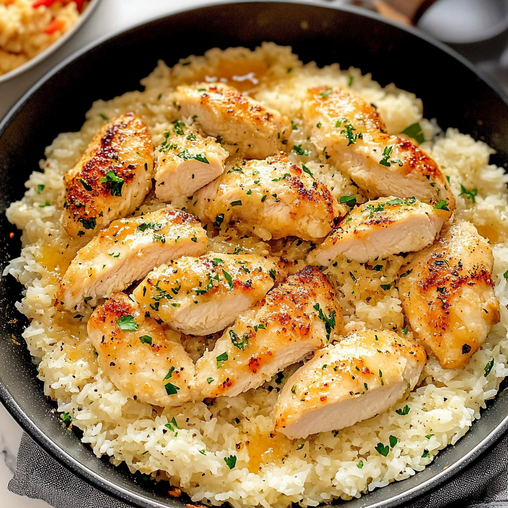 Amazing Chicken Scampi with Garlic Parmesan Rice Delight