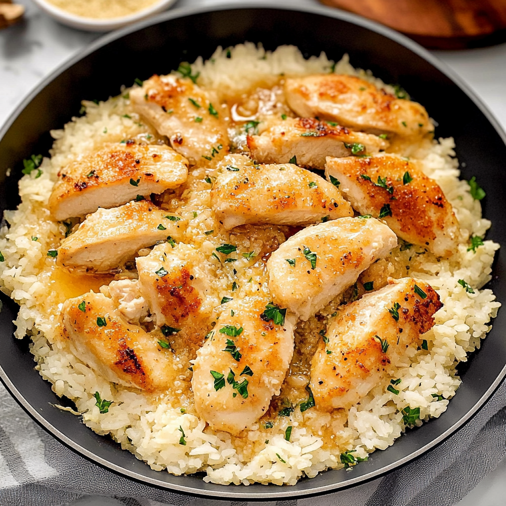 Chicken Scampi with Garlic Parmesan Rice