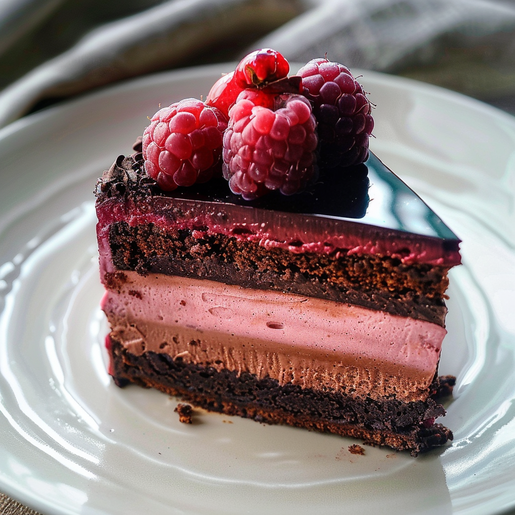 Amazing Chocolate and Raspberry Mousse Cake with Dark Chocolate Mirror Glaze
