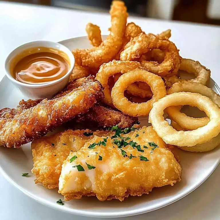 Amazing Crispy Battered Cod and Onion Rings Platter Delight