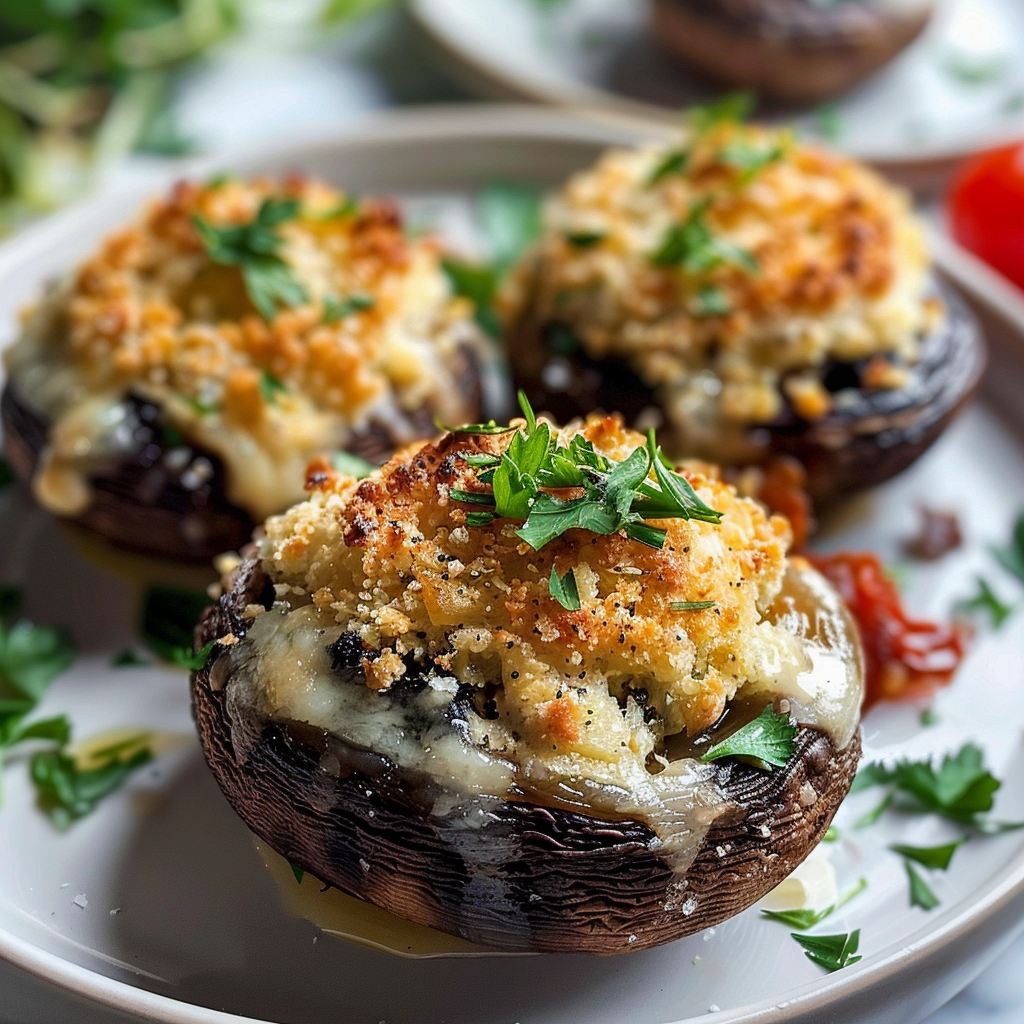 Crispy Tomato Stuffed Mushrooms