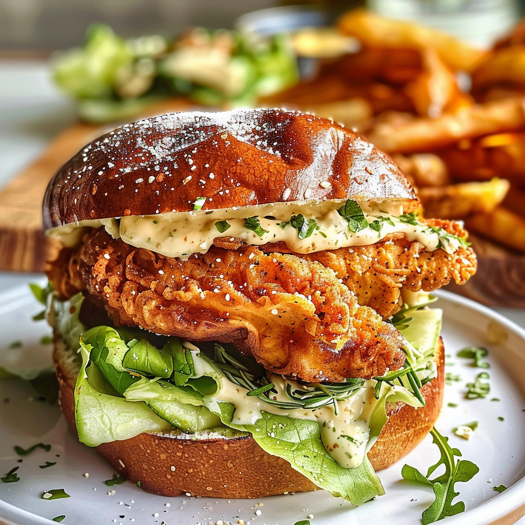 Crispy chicken sandwich with garlic mayo