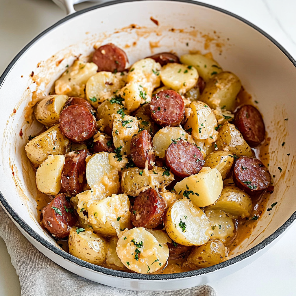 Crockpot Cheesy Potatoes and Kielbasa